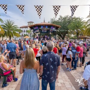 Crowd photo listening to band at cruise-in