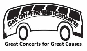 A bus shaped logo. "Great Off the Bus Concerts: Great Concerts for Great Causes"