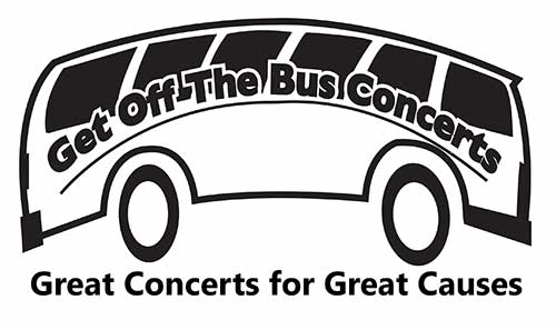 A bus shaped logo. "Great Off the Bus Concerts: Great Concerts for Great Causes"