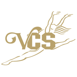 In gold: "VCS" with dancer.