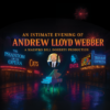 "An Intimate Evening of Andrew Lloyd Webber" "A Maestro Bill Doherty Production" Bill Doherty's headshot is centered. A white grand piano is positioned on a wet street, between two theatres. The theatres advertise shows such as Phantom of the Opera, CATS, Evita, and Starlight Express. Fireworks fill the dark sky.