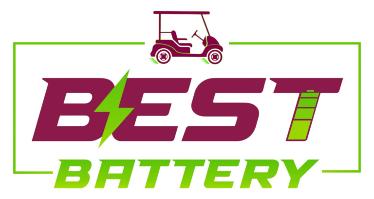 "Best Battery" Logo includes a burgundy golf cart in the border around the burgundy and green text.