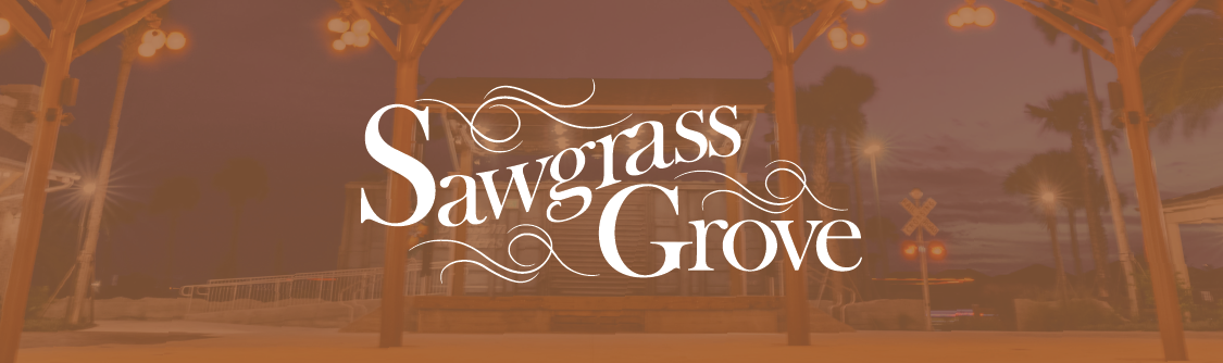A button that includes an image of and logo for Sawgrass Grove.