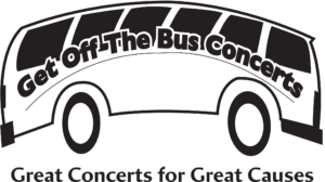 A bus shaped logo. "Great Off the Bus Concerts: Great Concerts for Great Causes"