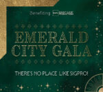 Event image featuring a luxurious green and gold design with geometric and starburst patterns. Text reads: ‘Benefiting Significant Productions. Emerald City Gala. There’s no place like SigPro!’ The design evokes an elegant, magical theme inspired by the Emerald City.
