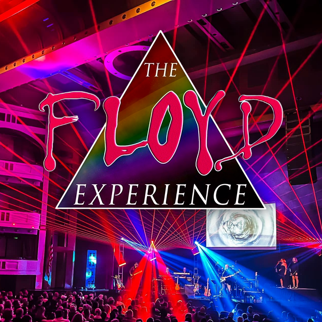 Promotional poster for "The Floyd Experience." The logo and title is overlaying a concert setting with pink stage lights.