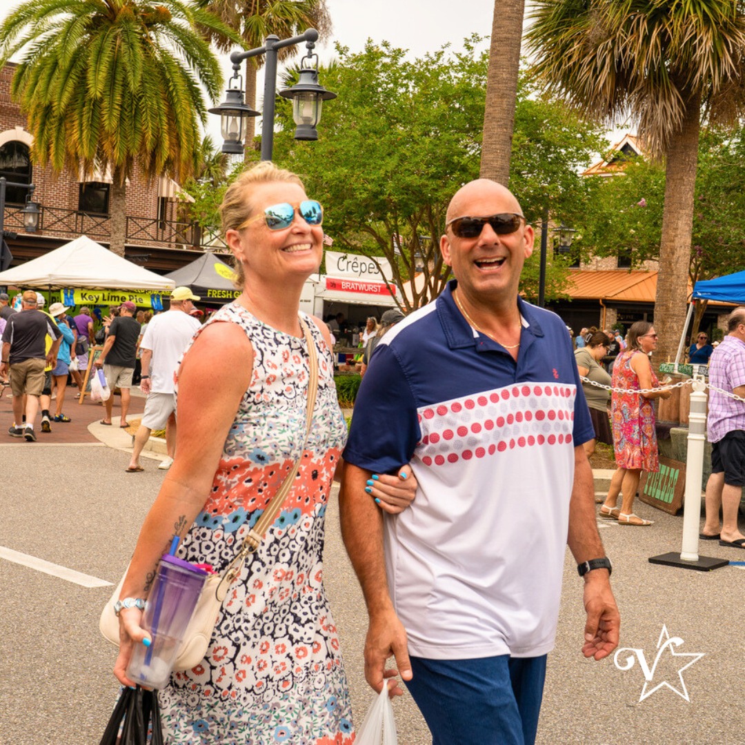 Hometown market Patrons walking together