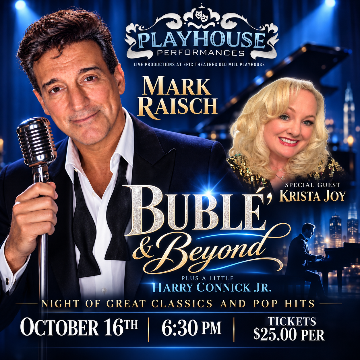 Promotional poster for Buble' & Beyond featuring Mark Raisch and special guest Krista Joy.