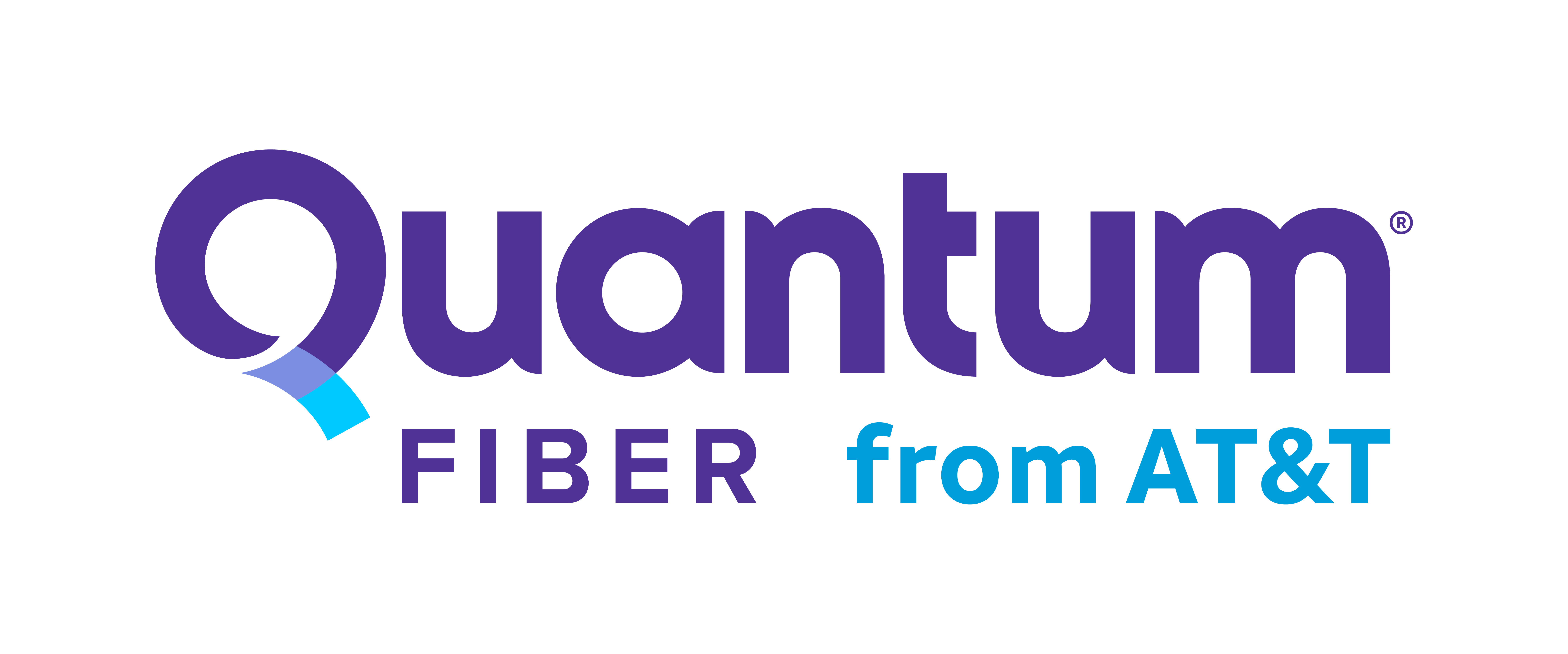 Logo with larger, purple text reading "Quantum" and smaller text below reading "Fiber" in purple and "from AT&T" in blue.