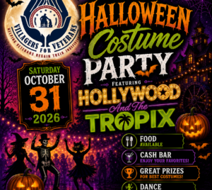 Promotional poster for Halloween Dance Party. The background is an orange, purple, and black Halloween night scene. Jack-o-latterns are seen through out the image, along with bats and trees. Information for the show, along with the title, is written on the image.