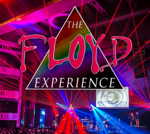 Promotional poster for "The Floyd Experience." The logo and title is overlaying a concert setting with pink stage lights.