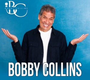 Bobby Collins is featured over a blue background with his name in all caps in white below him, and his initials "BC" in the top right corner.