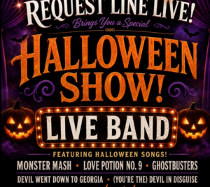 Promotional poster for Halloween Show with Request Line Live! at Playhouse Performances.